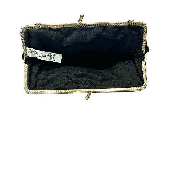 Vintage Mini Clutch Purse Bag Evening Wedding Satin Gold Chain 60s Small Goth - Picture 2 of 3